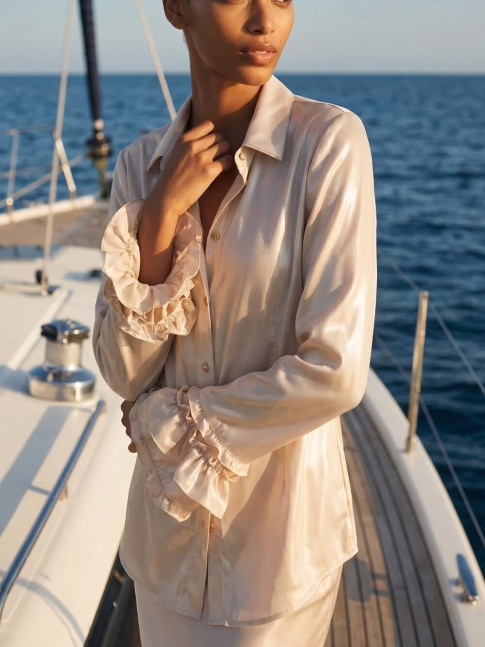 NWT $128 ANTHROPOLOGIE Maeve Long-Sleeve Flounce Buttondown Blouse XS